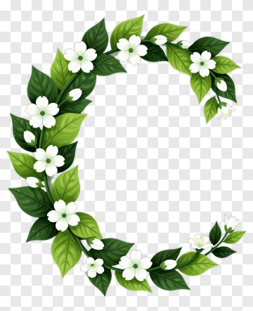 Green Wreath With White Flowers PNG