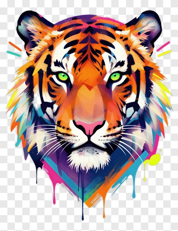 Colorful Tiger Portrait PNG