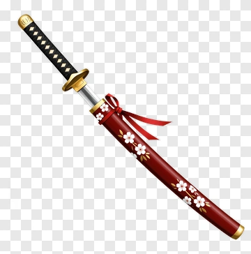 Decorative Japanese Sword With Sakura Design PNG