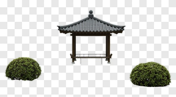 Japanese Garden Pavilion With Topiary PNG