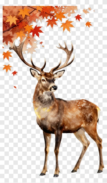 Watercolor Deer With Autumn Leaves PNG