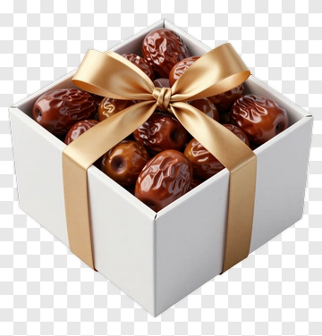Gift Box Of Dates With Gold Ribbon PNG
