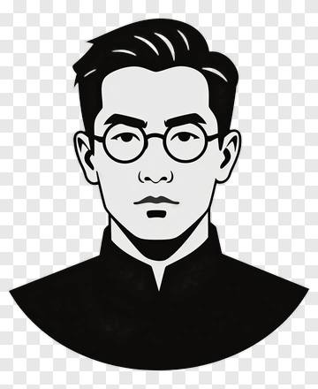 Man With Glasses In Black And White Portrait PNG