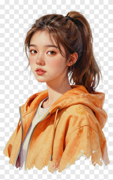 Portrait Of A Girl In Orange Hoodie PNG