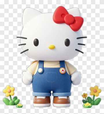 Hello Kitty In Overalls With Flowers PNG