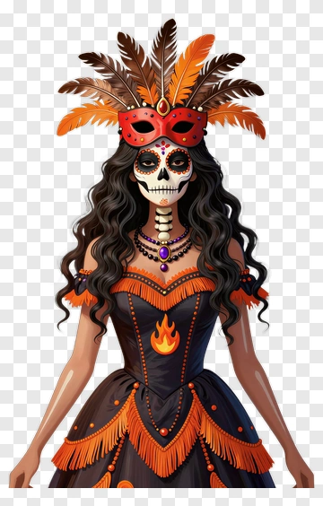 Day Of The Dead Woman In Ornate Attire PNG