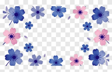 Watercolor Flowers In Blue And Pink PNG
