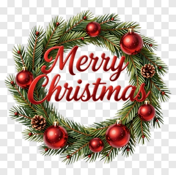 Merry Christmas Wreath With Red Ornaments PNG