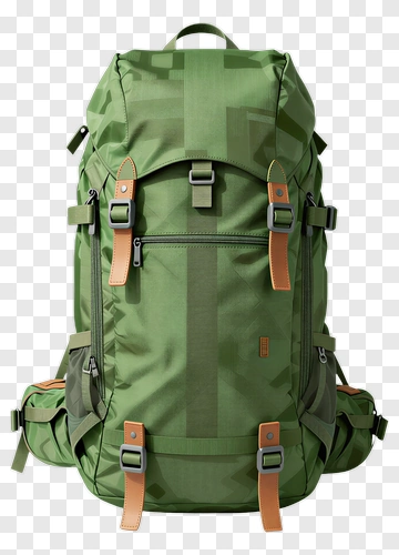 Green Hiking Backpack With Brown Straps PNG