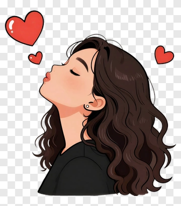 Cartoon Woman With Hearts Above Her Head PNG