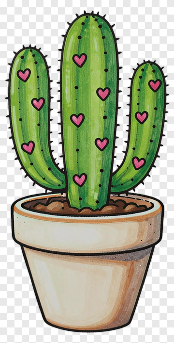 Cactus With Pink Hearts In Pot PNG