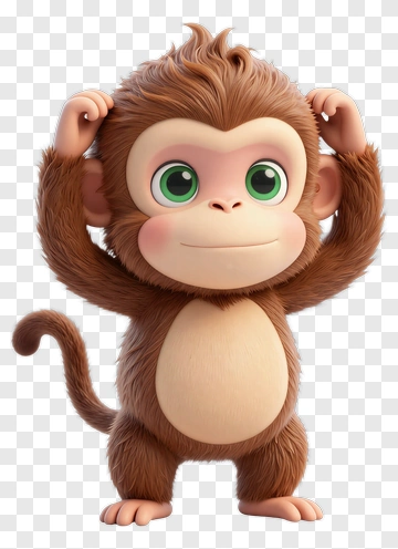 Cute Cartoon Monkey With Big Green Eyes PNG