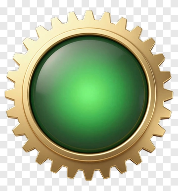 Golden Gear Button With Green Center PNG