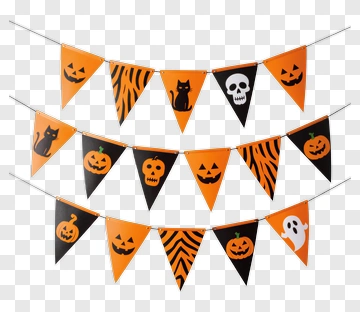 Halloween Banner With Pumpkins Skulls And Cats PNG