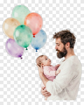 Father Holding Baby With Balloons PNG