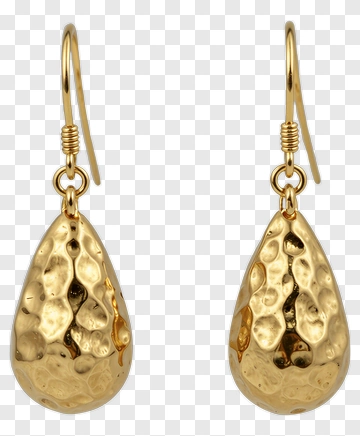 Gold Hammered Teardrop Earrings PNG