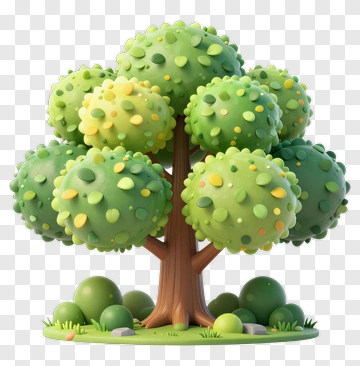 Cartoon Style Tree With Rounded Leaves PNG
