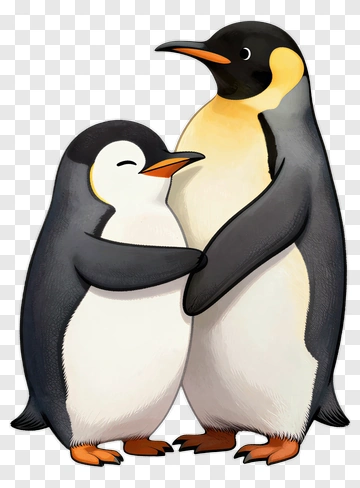 Penguin Parents Hugging Baby Penguin PNG
