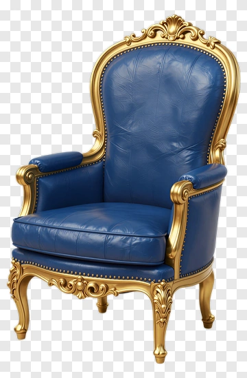 Blue Leather Armchair With Gold Accents PNG
