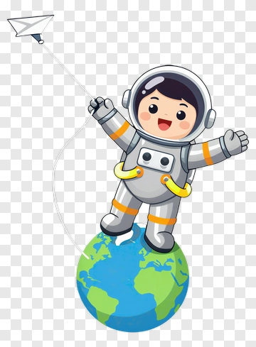 Child Astronaut Flying Paper Airplane Over Earth PNG