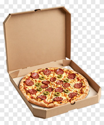 Pepperoni And Olive Pizza In Box PNG