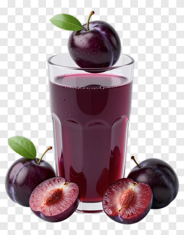 Fresh Plum Juice With Whole And Halved Plums PNG