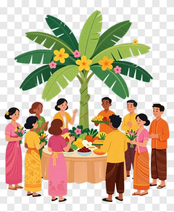 Group Gathering Under Palm Tree PNG