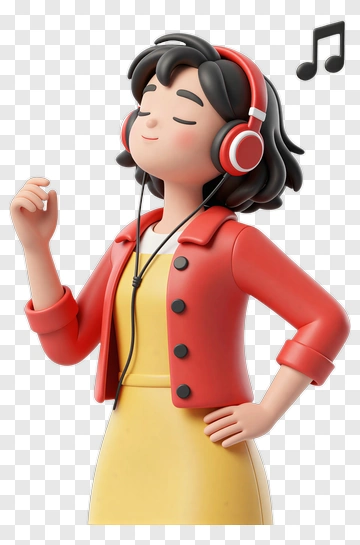 Woman Listening To Music With Headphones PNG