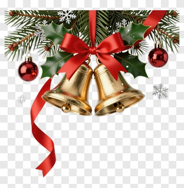 Gold Bells With Red Ribbon And Holly PNG