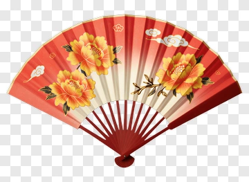 Red Fan With Peony And Cloud Design PNG