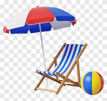 Beach Umbrella Deck Chair And Ball PNG