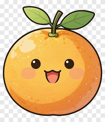 Cute Cartoon Orange With Leaf And Smile PNG