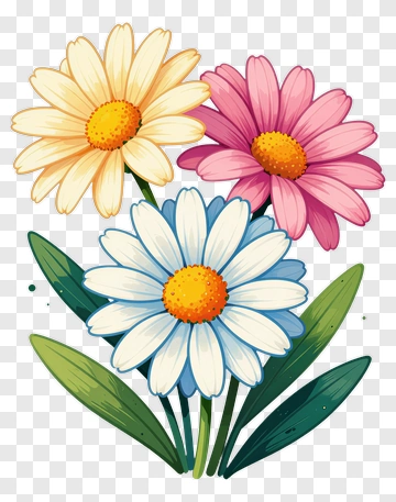 Three Colorful Daisy Flowers PNG