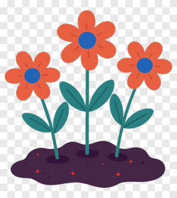 Three Orange Flowers With Blue Centers PNG
