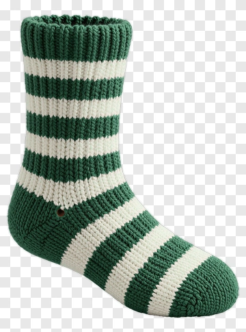 Knitted Sock With Green And White Stripes PNG