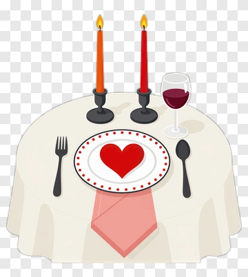 Romantic Dinner Setup With Heart Plate PNG