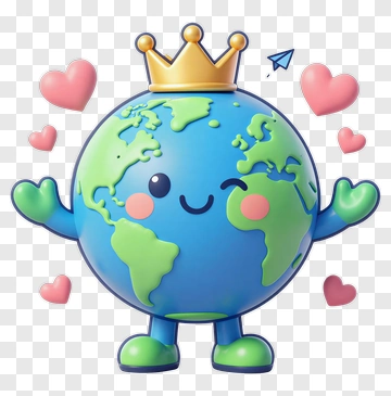Cartoon Earth Character Wearing Crown PNG