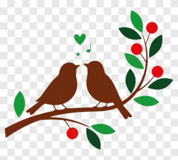 Couple Of Birds On A Branch With Berries PNG