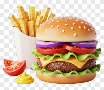Delicious Hamburger With Fries And Mustard PNG