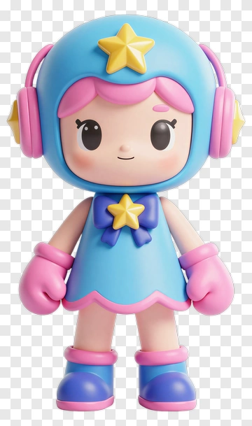 Star-Themed Doll With Headphones PNG
