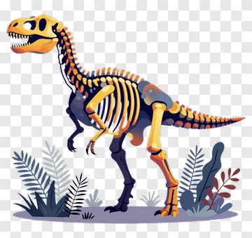 Dinosaur Skeleton With Prehistoric Plants PNG