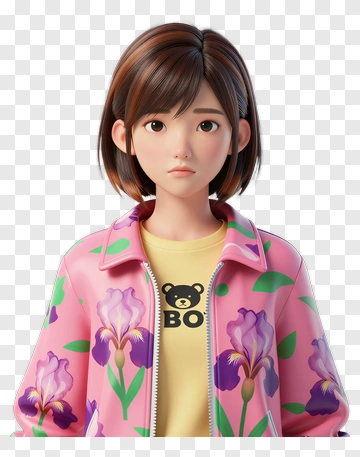 Girl In Pink Floral Jacket PNG