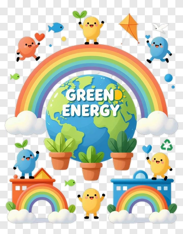 Cartoon Characters Celebrating Green Energy PNG