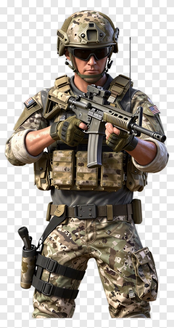 Military Soldier In Camouflage Gear PNG