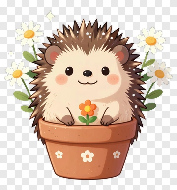Cute Hedgehog With Flower PNG