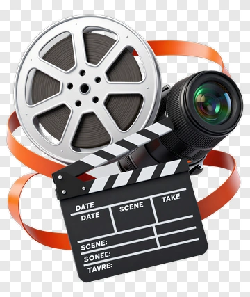 Film Reel Camera Lens And Clapperboard PNG