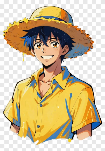 Luffy In Straw Hat And Yellow Shirt PNG