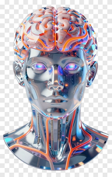 Cybernetic Head With Glowing Brain PNG