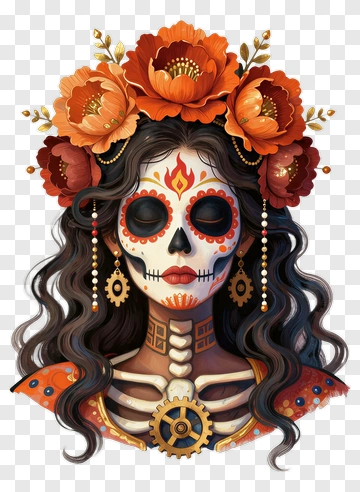 Sugar Skull Woman With Flower Crown PNG