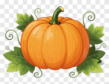 Orange Pumpkin With Green Leaves PNG